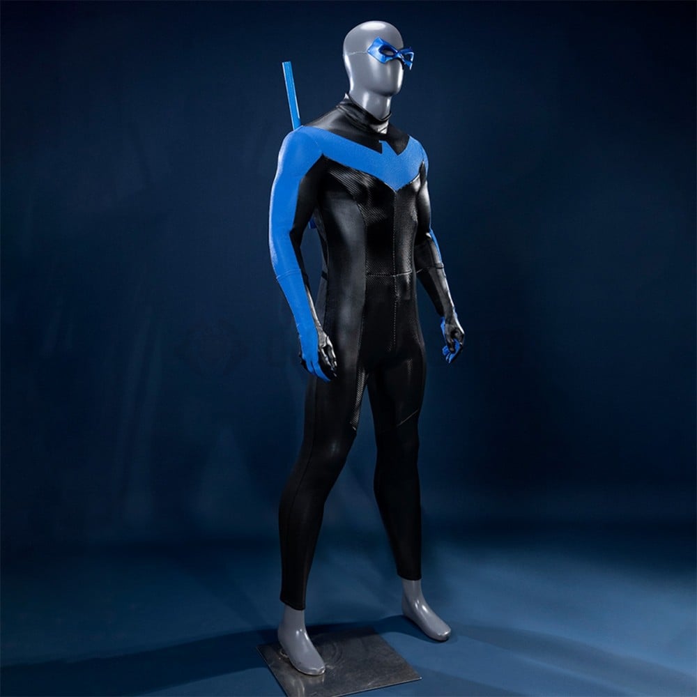 XT8Adult Superhero Titans Nightwing Jumpsuit Cosplay Costume Halloween Dick Grayson suit With Eye Mask@XT6! - 200000532