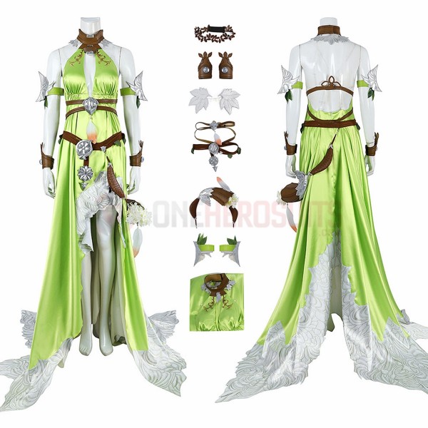 Final Fantasy 14 A Realm Reborn Nophica Cosplay Costume Green Dress