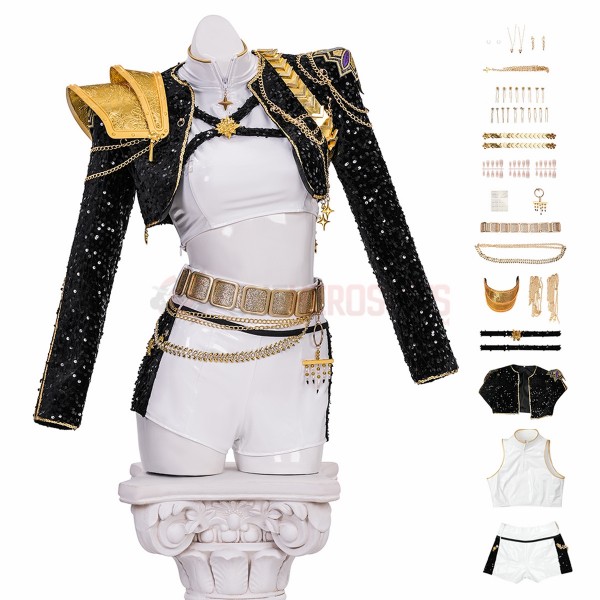 KPOP Demon Hunters Rumi Cosplay Costumes Black and Golden Top Level Suits