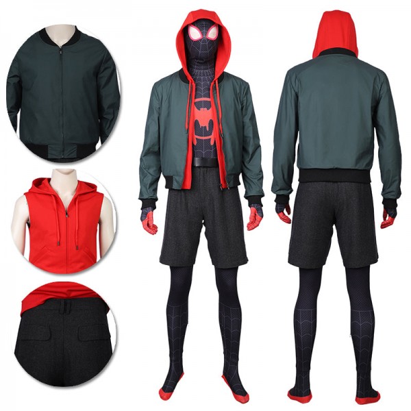 Miles Morales Cosplay Costumes Spider Man Into The Spider Verse Miles Green Coat