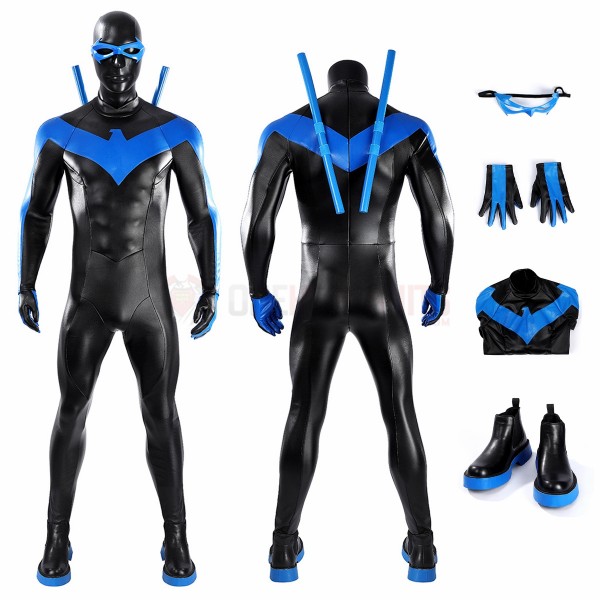 Nightwing Cosplay Costume Dick Grayson Blue Leather Suit