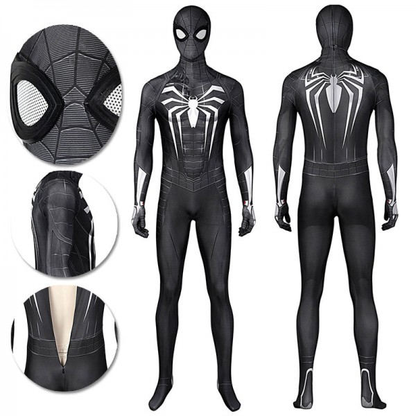 Spider Man Miles Morales PS5 Cosplay Suit Symbiote Black Spandex Bodysuit
