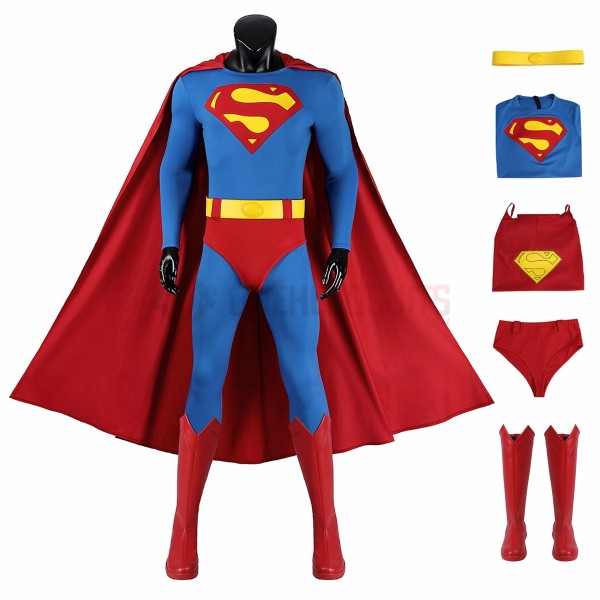 Superhero Clark Kent Cosplay Costume Christopher Reeve Classic Suit
