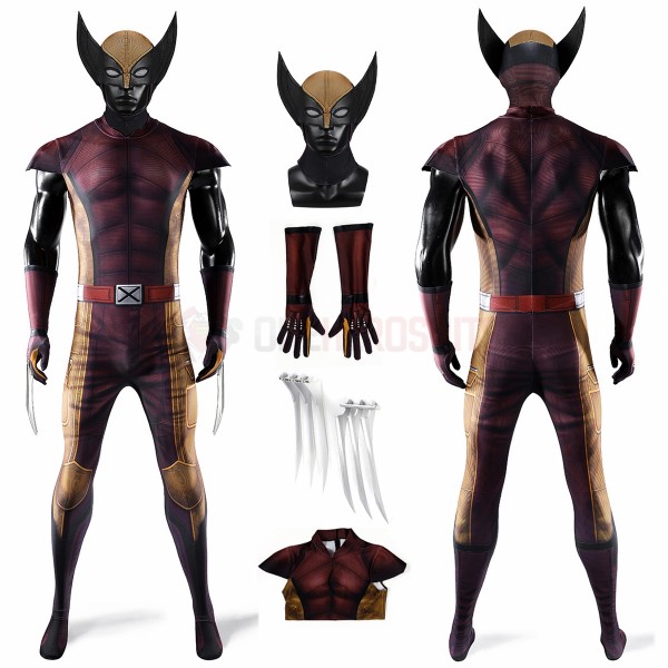 Wolverine Cosplay Costume Brown Spandex Bodysuit