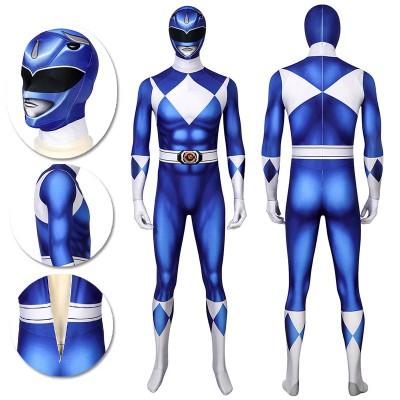 Blue Power Ranger Cosplay Suit Spandex Power Rangers Costumes Lightweight