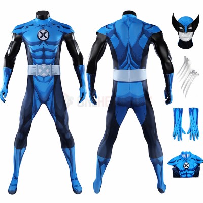 Fantastic Four Wolverine Cosplay Costume Blue Spandex Bodysuit