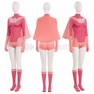 Invincible Atom Eve Cosplay Costumes HD Printed Pink Jumpsuit
