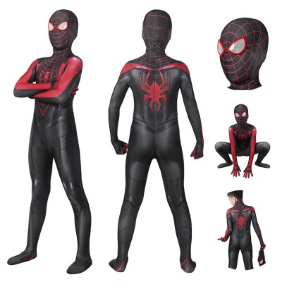 Kids Spiderman Cosplay Costumes Miles Morales PS5 BodySuit