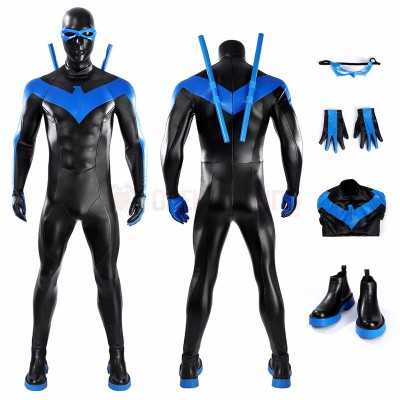 Nightwing Cosplay Costume Dick Grayson Blue Leather Suit