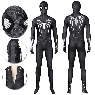 Spider Man Miles Morales PS5 Cosplay Suit Symbiote Black Spandex Bodysuit