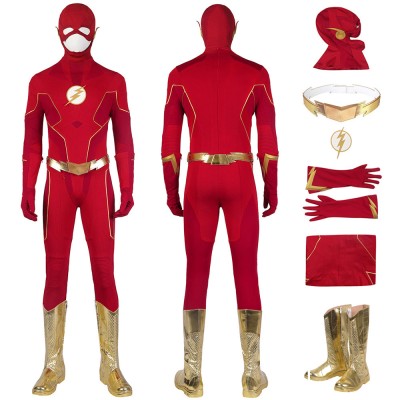 Barry Allen Season 8 Cosplay Costumes With Gold Boots