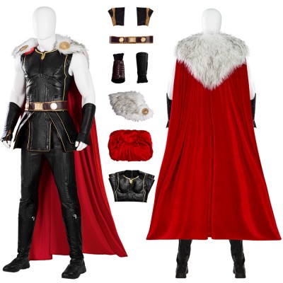 Thor 4 Cosplay Costumes With Fur Collar Black Suits