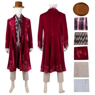 Willy Wonka Cosplay Costumes Wonka Red Coat Suits