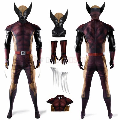 Wolverine Cosplay Costume Brown Spandex Bodysuit